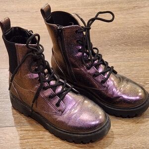 Art Class Kayden Purple Iridescent Glitter Lace Up Combat Boots Youth Size 3